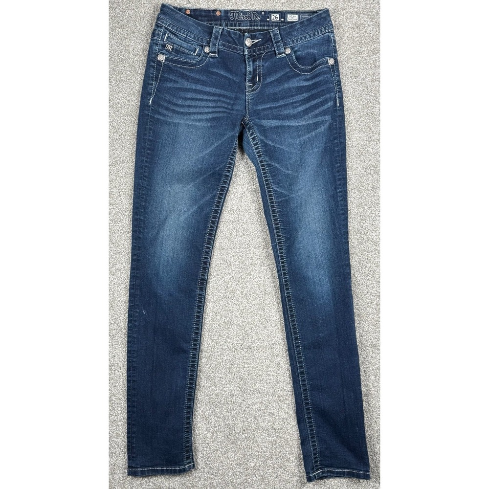 Miss Me Easy Skinny Jeans Womens 26‎ Mid Rise Dark Wash Stretch (Fit 29x32)